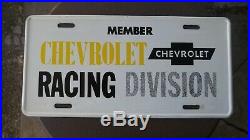 Vintage Member Chevrolet Racing Division aluminum license plate