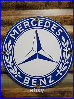 Vintage Mercedes Benz Porcelain Sign German Car Auto Dealer Sales Service Dept