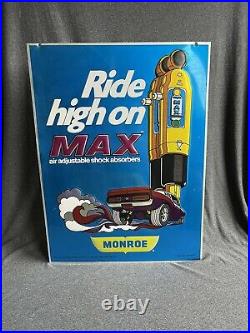 Vintage Metal Advertising Sign MONROE MAX CAR SHOCK ABSORBERS Gas & Oil Cars