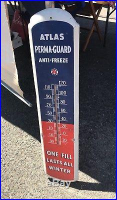 Vintage Metal Atlas Perma-Guard Anti-Freeze Thermometer Gas Station Pump Oil Car