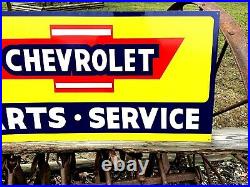 Vintage Metal Chevy CHEVROLET SERVICE Truck Car Gas Oil 18x36 Hand Painted Sign