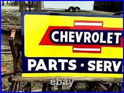 Vintage Metal Chevy CHEVROLET SERVICE Truck Car Gas Oil 18x36 Hand Painted Sign