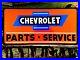 Vintage-Metal-Chevy-CHEVROLET-SERVICE-Truck-Gas-Oil-36-Hand-Painted-SIGN-Orange-01-fk