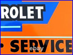 Vintage Metal Chevy CHEVROLET SERVICE Truck Gas Oil 36 Hand Painted SIGN Orange
