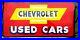 Vintage-Metal-Chevy-CHEVROLET-USED-CARS-Truck-Gas-Oil-18x36-Hand-Painted-Sign-01-lxz
