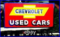 Vintage Metal Chevy CHEVROLET USED CARS Truck Gas Oil 18x36 Hand Painted Sign