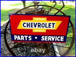 Vintage Metal Chevy CHEVROLET USED CARS Truck Gas Oil 18x36 Hand Painted Sign R