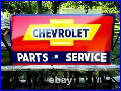 Vintage Metal Chevy CHEVROLET USED CARS Truck Gas Oil 18x36 Hand Painted Sign R