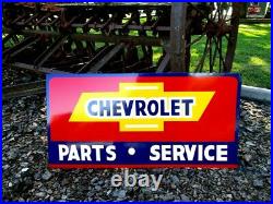 Vintage Metal Chevy CHEVROLET USED CARS Truck Gas Oil 18x36 Hand Painted Sign R