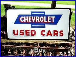 Vintage Metal Chevy CHEVROLET USED CARS Truck Gas Oil 36 Hand Painted Sign @@@