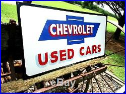 Vintage Metal Chevy CHEVROLET USED CARS Truck Gas Oil 36 Hand Painted Sign @@@