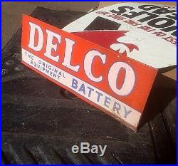 Vintage Metal Delco Battery Automobile Display Metal Sign Oil Gas Gasoline 22X8