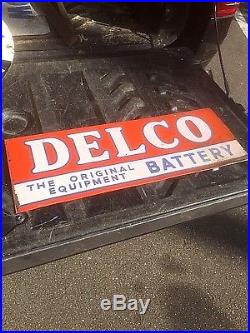 Vintage Metal Delco Battery Automobile Display Metal Sign Oil Gas Gasoline 22X8
