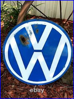 Vintage Metal Hand Painted Volkswagen Car Dealer Sign VW Service Shop Heavy Duty