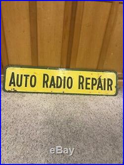 Vintage Metal Sign Auto Radio Repair 1954 Double Sided Sign 40 Inches Rare Old
