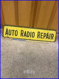 Vintage Metal Sign Auto Radio Repair 1954 Double Sided Sign 40 Inches Rare Old