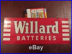 Vintage Metal Willard Batteries Automobile Display Sign Oil Gas Gasoline 30X12