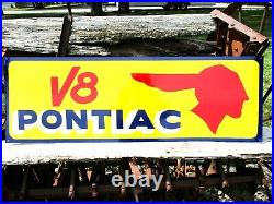 Vintage Metal Yellow Old School Sty. PONTIAC V8 CHIEF Gas Oil Hand Painted Sign