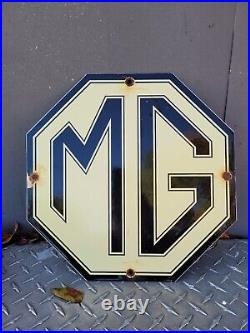 Vintage Mg Porcelain Sign British Automobile Car Dealer London Oil Gas Station