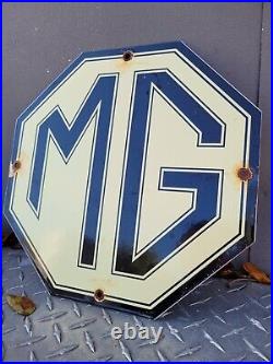 Vintage Mg Porcelain Sign British Automobile Car Dealer London Oil Gas Station