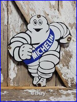 Vintage Michelin Man Porcelain Sign 13 Diecut Automobile Tires Auto Parts Italy