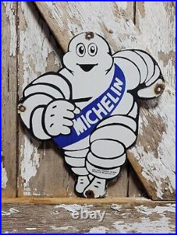 Vintage Michelin Man Porcelain Sign 13 Diecut Automobile Tires Auto Parts Italy