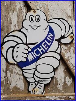Vintage Michelin Man Porcelain Sign 16 Tire Auto Gas Oil Service Advertising Us