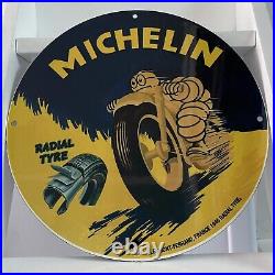 Vintage Michelin Porcelain Sign Gas Oil Bibendum Man Tire Auto Repair Pump Plate