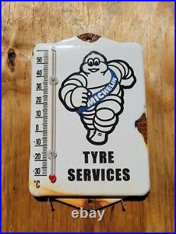 Vintage Michelin Porcelain Sign Metal Auto Tire Thermometer Oil Gas Advertising