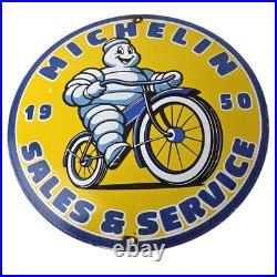 Vintage Michelin Tires Bibendum Sign Gas Pump Automobile Sales & Service Sign