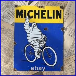 Vintage Michelin Tires Bicycle Car Auto 12x9 Inches Porcelain Enamel Sign