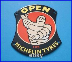 Vintage Michelin Tires Porcelain Gas Bibendum Service Auto Tyres Door Sign