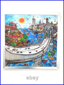 Vintage Mid Century NYC Painting of The Brooklyn Bridge by Edward Sokol 1979
