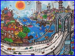 Vintage Mid Century NYC Painting of The Brooklyn Bridge by Edward Sokol 1979