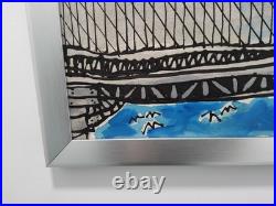 Vintage Mid Century NYC Painting of The Brooklyn Bridge by Edward Sokol 1979