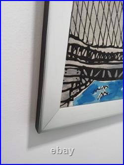 Vintage Mid Century NYC Painting of The Brooklyn Bridge by Edward Sokol 1979