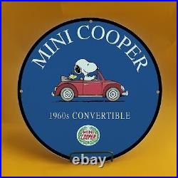 Vintage Mini Cooper Gasoline Porcelain Gas Service Station Auto Pump Plate Sign