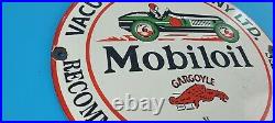 Vintage Mobil Mobiloil Porcelain Race Car Metal Gargoyle Gas Pump Sign