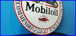 Vintage Mobil Mobiloil Porcelain Race Car Metal Gargoyle Gas Pump Sign