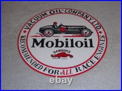 Vintage Mobil Mobiloil Race Car 11 3/4 Porcelain Metal Vacuum Gargoyle Gas Sign