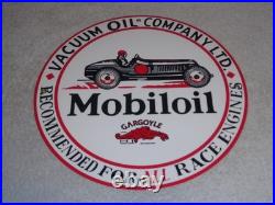 Vintage Mobil Mobiloil Race Car 11 3/4 Porcelain Metal Vacuum Gargoyle Gas Sign
