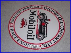 Vintage Mobil Mobiloil Race Car 11 3/4 Porcelain Metal Vacuum Gargoyle Gas Sign