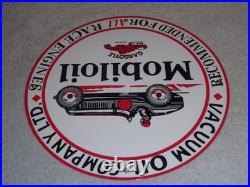 Vintage Mobil Mobiloil Race Car 11 3/4 Porcelain Metal Vacuum Gargoyle Gas Sign