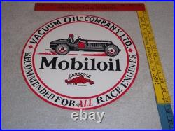 Vintage Mobil Mobiloil Race Car 11 3/4 Porcelain Metal Vacuum Gargoyle Gas Sign