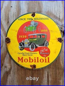 Vintage Mobil Porcelain Sign Ford Motors Oil Mobiloil Automobile Car Truck Servi
