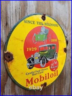 Vintage Mobil Porcelain Sign Ford Motors Oil Mobiloil Automobile Car Truck Servi