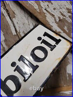 Vintage Mobil Porcelain Sign Old 10 Mobiloil Car Auto Oil Gas Service Station