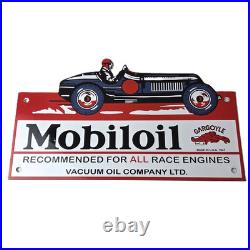 Vintage Mobil Sign Old Race Car Service Gas Pump Service Porcelain Sign