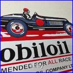 Vintage Mobil Sign Old Race Car Service Gas Pump Service Porcelain Sign