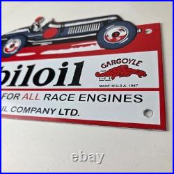 Vintage Mobil Sign Old Race Car Service Gas Pump Service Porcelain Sign